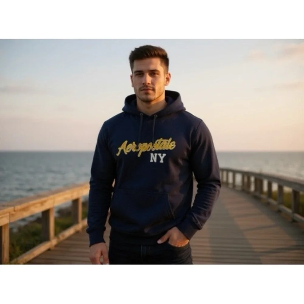 Aeropostale NY Navy Blue Graphic Hoodie Sweatshirt Men's‎ Size L